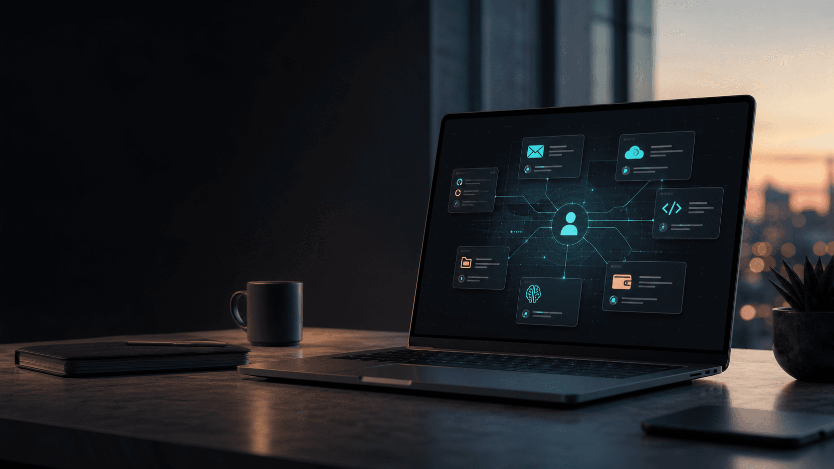 A secure digital asset map glowing on a modern laptop